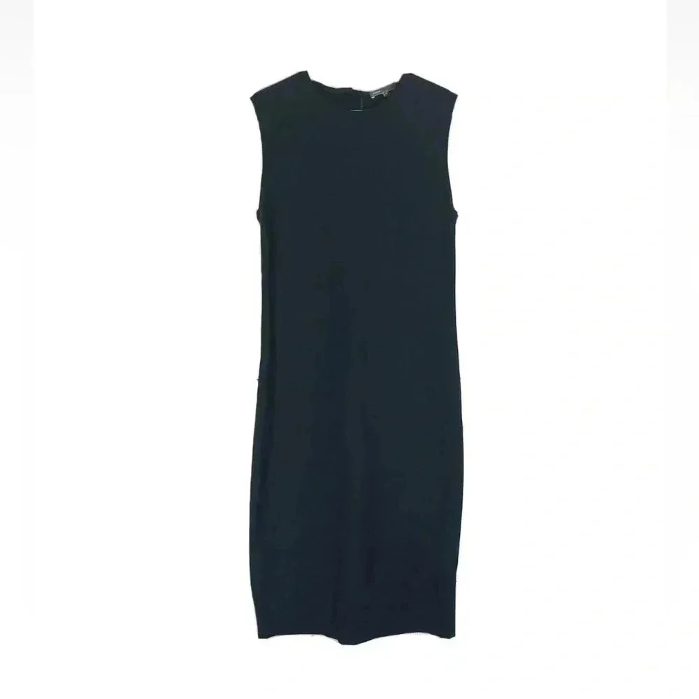 Vince Knit Sheath Midi Dress Crew Neck Stretch Sleeveless Navy Sz XS